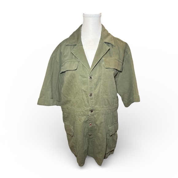 ZARA Safari Utility Playsuit Olive Green Cargo Romper NWT Sz L Military - Picture 4 of 7
